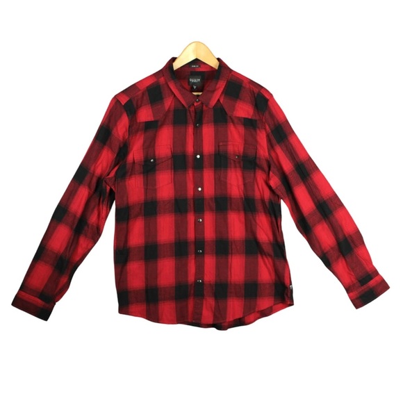 Guess Other - GUESS Snap On Flannel Button Down SLIM Fit Shirt Mens XL Red Black Plaid L/S NWT
